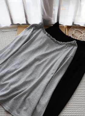 2025早秋新韩版宽松时尚洋气木耳边露肩百搭长袖恤女