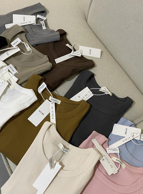 不拿后悔！十三行*秋款简约领弹力显瘦正肩体恤打底女上衣