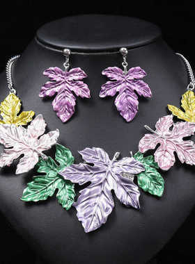 时尚夸张彩色枫叶欧美短锁骨项链