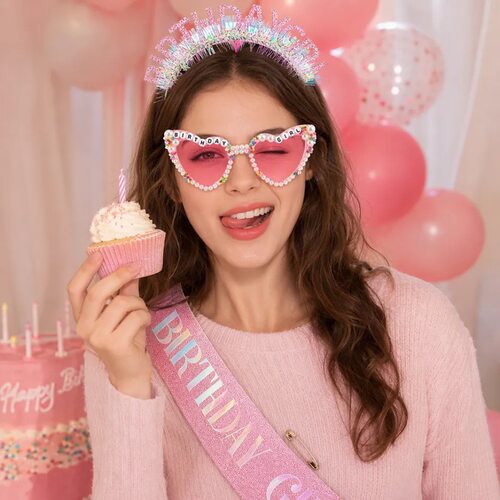 跨境BIRTHDAY GIRL生日女孩三件套爱心眼镜字母发箍闪粉绥带批发