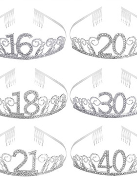 欧美生日数字皇冠15 16岁18岁生日派对用品 蛋糕装饰公主发饰头饰