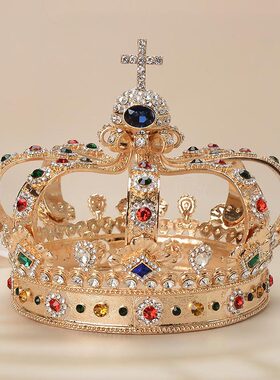 新款国王王冠复古合金宝石头饰男士舞会演出配饰男女通用王子皇冠