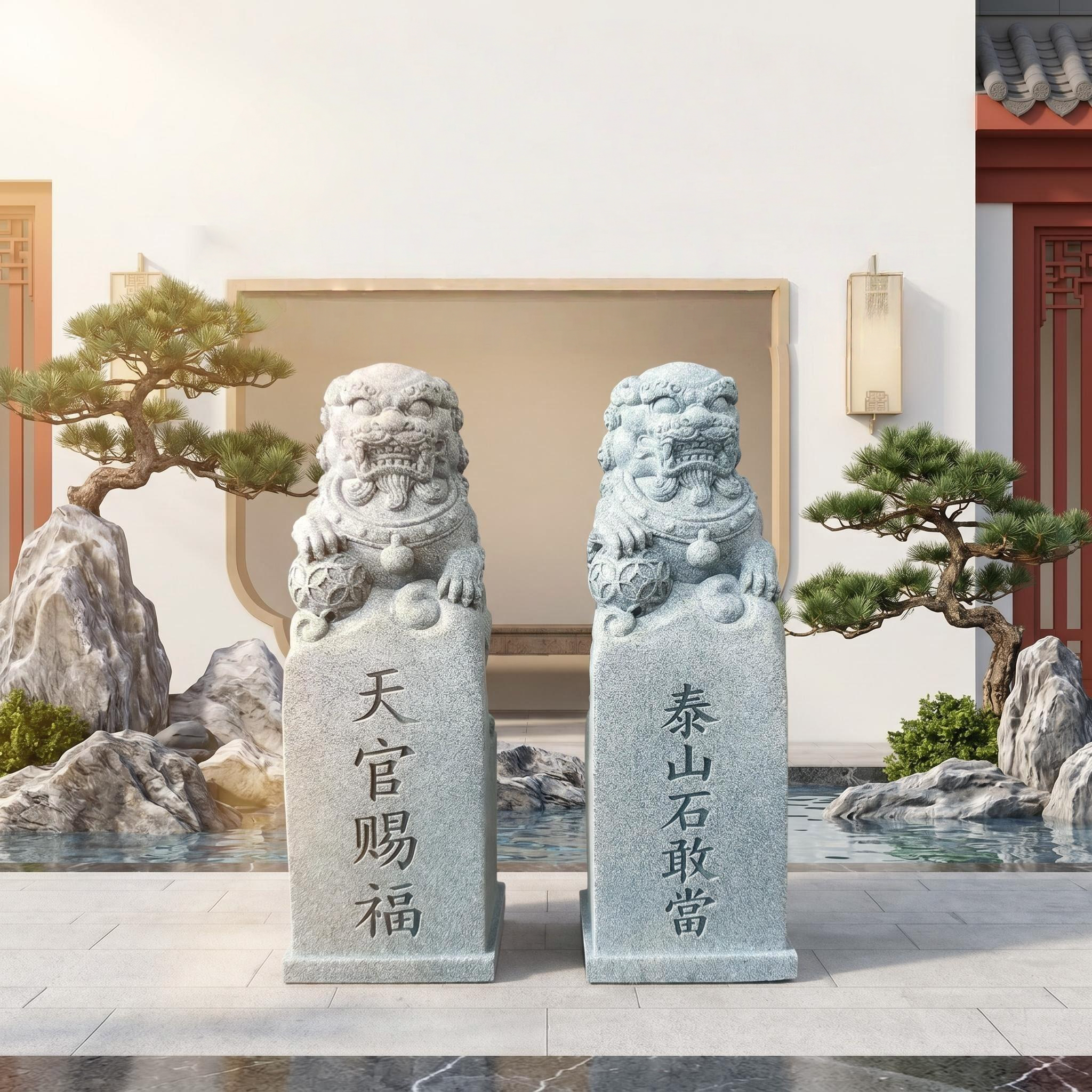 青砂石泰山石敢当石狮子多福摆件庭院家居客厅玄关装饰品