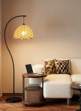 宋式美学卧室装饰中古风复古中式沙发旁钓鱼灯护眼卧室床头落地灯