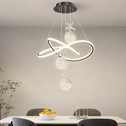现代简约水晶餐厅吊灯LED三头几何造型餐桌吧台个性护眼卧室灯具