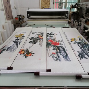 吴昌硕花卉四条屏1比1复古字画微喷国画复制花鸟挂画宣纸装饰画