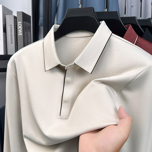 春秋商务休闲翻领T恤爸爸宽松上衣 中年男新款 polo衫 中年男士 长袖
