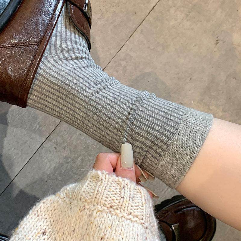 浅灰色竖条纹堆堆袜女春秋日系纯欲风百搭中筒袜基础款miu系袜子,女士内衣/男士内衣/家居服,中筒袜,淘宝优惠券,粉丝福利购,淘宝优惠卷