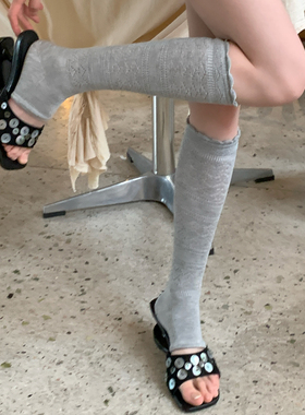 灰色镂空小腿袜女夏季薄款踩脚袜套高筒显瘦纯棉百搭长筒袜半掌袜