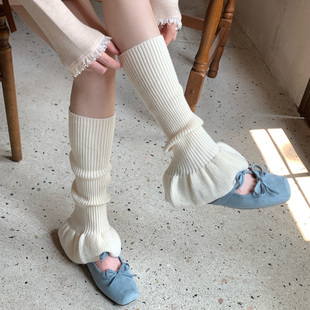 白色花边袜套女秋冬加厚保暖堆堆袜荷叶边芭蕾风少女腿套小腿袜