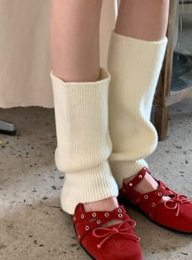 白色针织袜套女秋冬加厚保暖堆堆袜显腿细韩系缺口腿套配乐福鞋