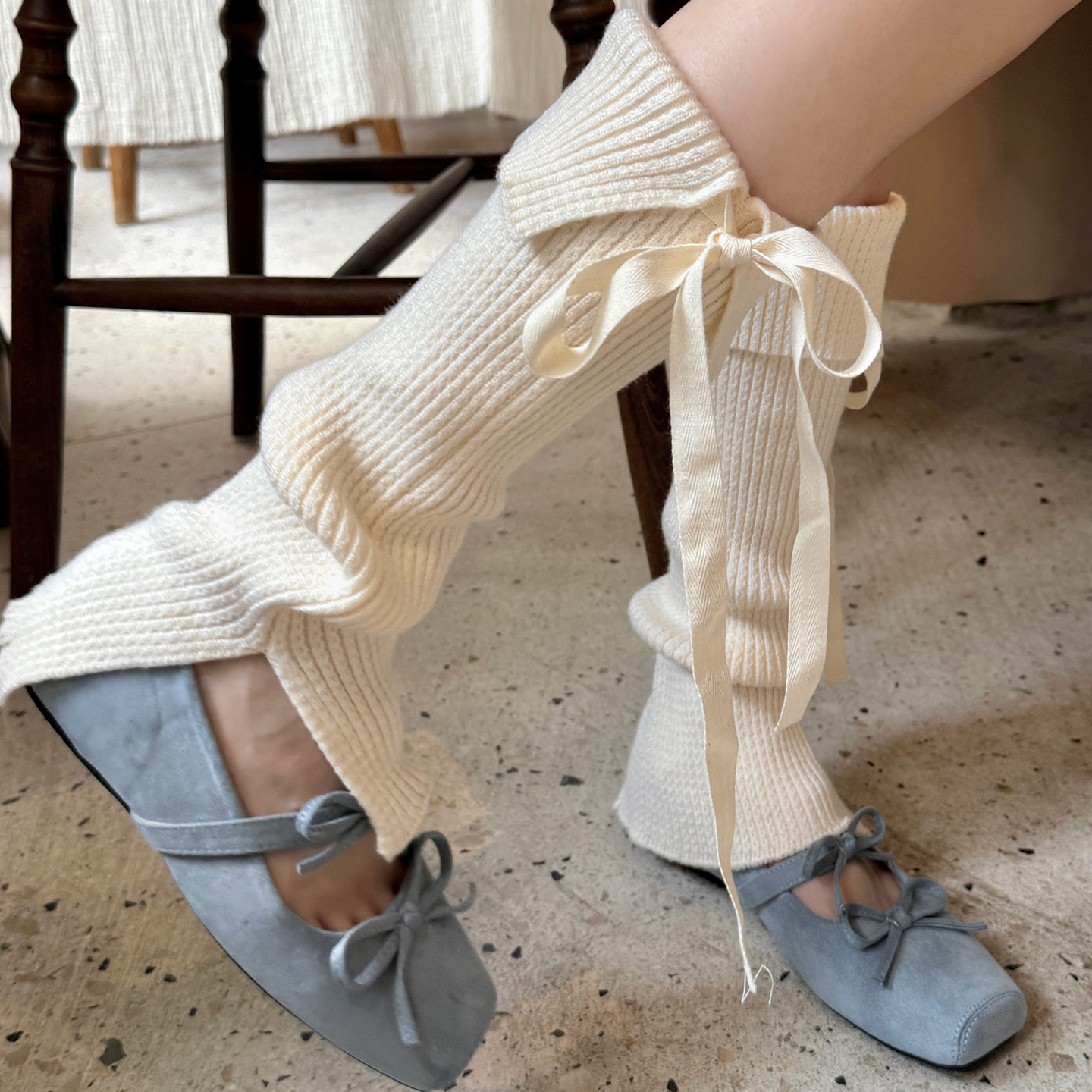 芭蕾风蝴蝶结绑带袜套