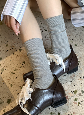 浅灰色堆堆袜女秋冬基础款休闲百搭袜子中筒袜配乐福鞋日系纯棉袜