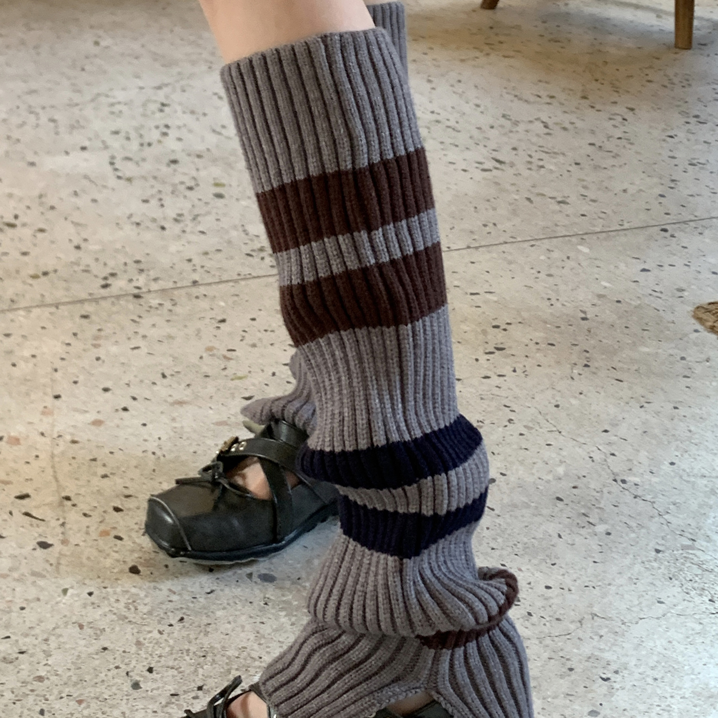 复古条纹撞色小腿袜套