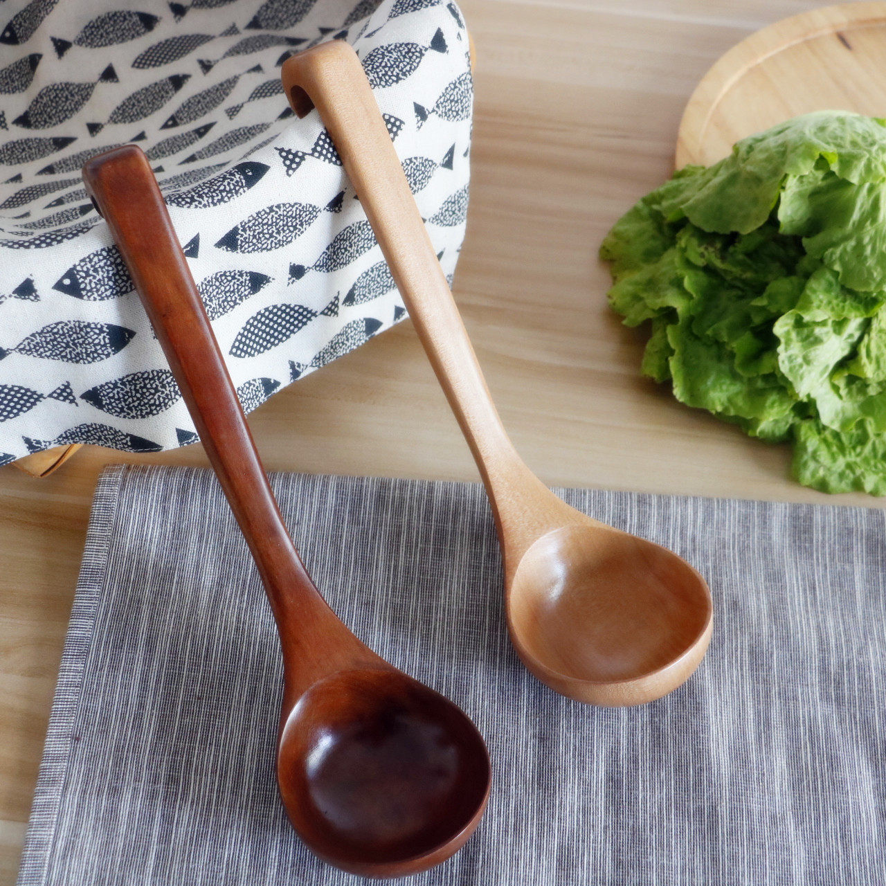 日式原木带钩火锅勺厨房家用实木大木勺子长柄勺大号汤勺粥勺包邮