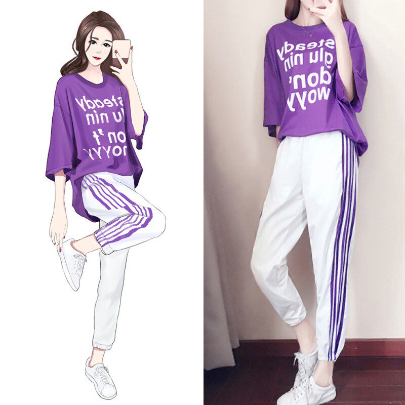 适合胖女人穿的夏装遮肚套装2019新款胖妹妹宽松休闲运动两件套潮在类目 女装/女士精品, 大码女装中 - 来自Buy2taobao.com提供专业的淘宝代购服务