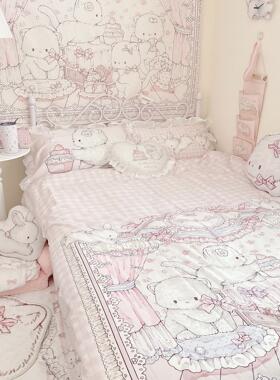 MG原创设计四件套糯叽叽系列四季通用60支纯棉贡缎荷叶边少女甜美