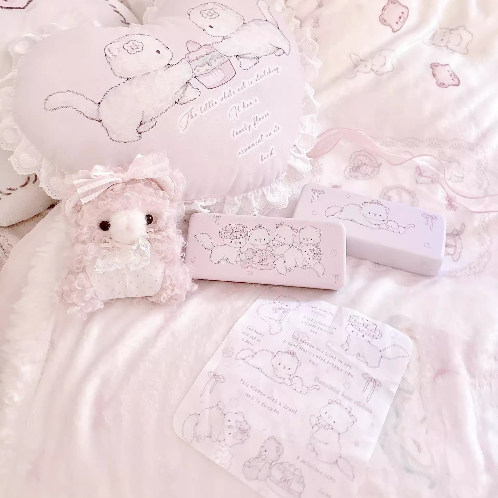 MG原创眼镜盒团团小猫系列少女心近视眼镜收纳盒圆角防摔眼镜布