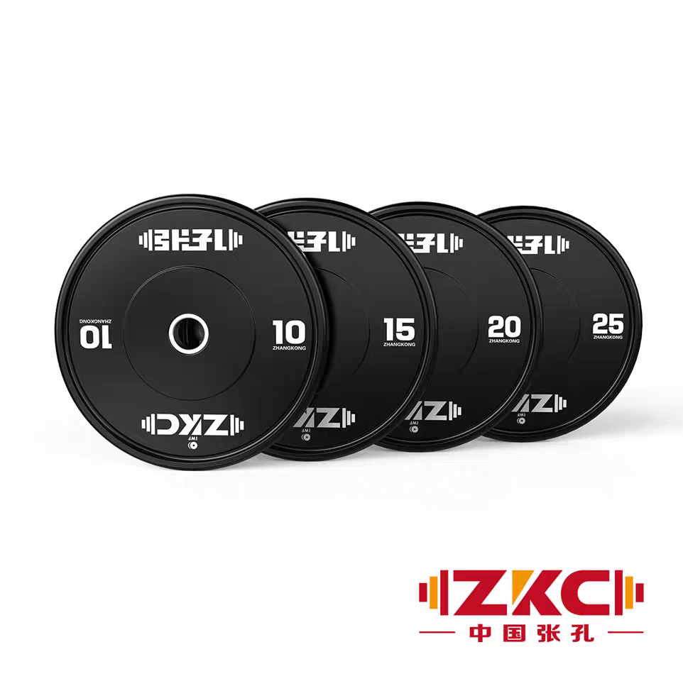 张孔 杠铃片 zkx型国际训练标准专用哑铃耐摔全黑天然橡胶高弹片