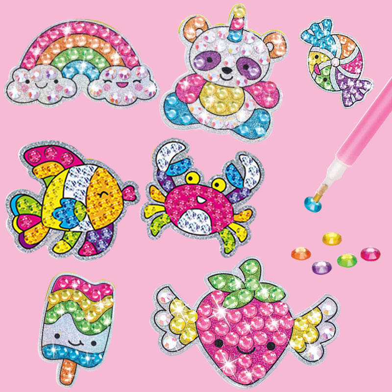 儿童卡通钻石贴画手工diy制作材料包女孩装饰水晶彩钻贴益智玩具