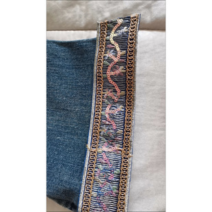 牛仔裤特色刺绣服装辅料手工DIY花边料 浅蓝牛仔布亮片绣花宽织带