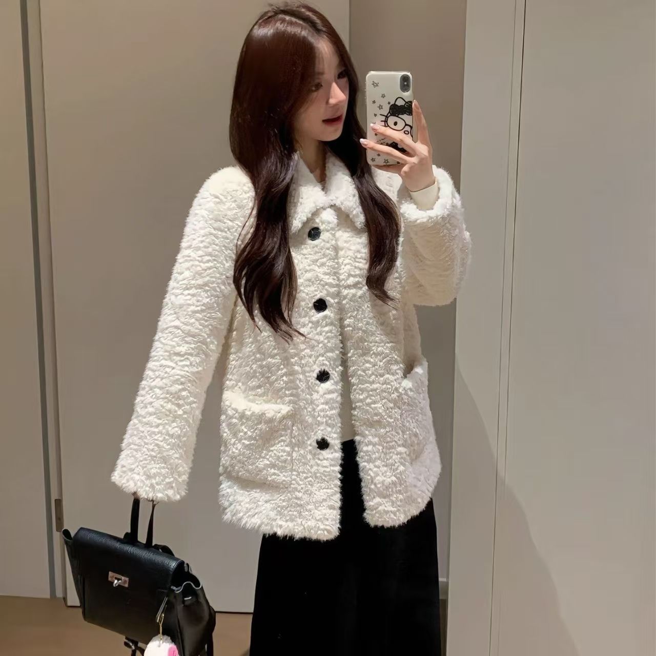 秋冬皮毛一体宽松仿皮草大衣