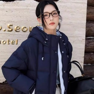 2025冬新款连帽羽绒服女韩版宽松90白鸭绒加厚保暖面包服防寒外套