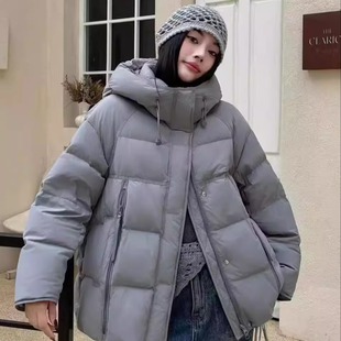 2025冬新款宽松保暖显瘦百搭90白鸭绒面包服外套连帽短款羽绒服女