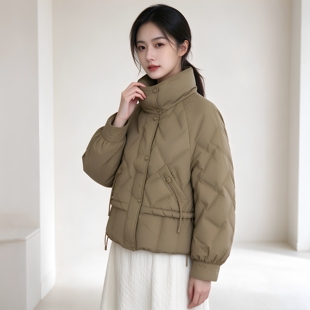 新中式国风羽绒服女冬2026时尚高端菱形格宽松休闲气质保暖厚外套