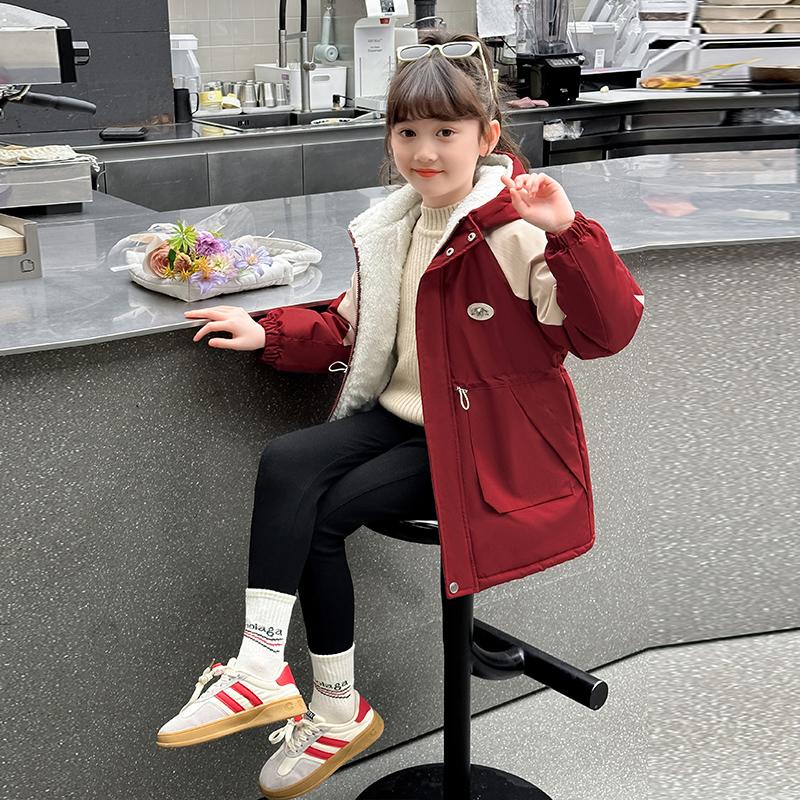 女童棉服冬装2025新款洋气儿童加绒加厚派克服棉衣中大童棉袄外套
