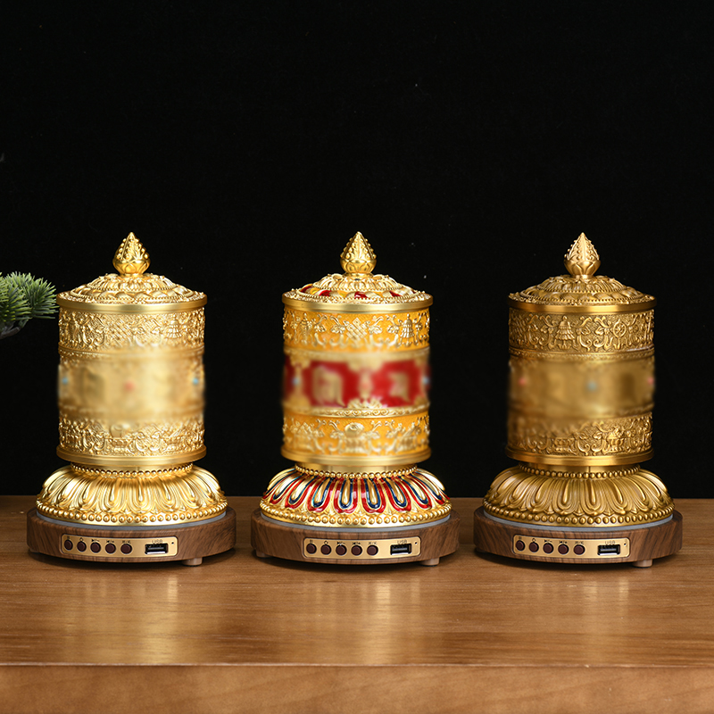 福顺宝C款德田插电电动转简轮金彩鎏金转轮金筒家居fo堂摆件