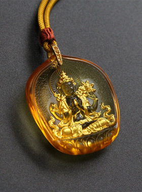 厂家直销琉璃四臂观音菩萨吊坠男女守护神挂件项链藏传饰品