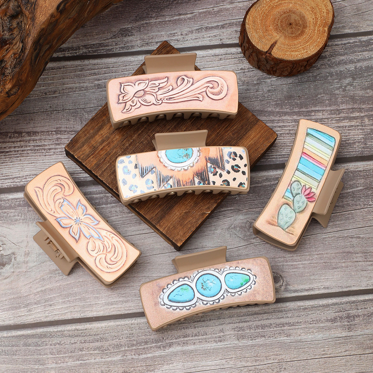 跨境西部牛仔风皮革发夹仙人掌抓夹女士鲨鱼夹速卖通亚马逊,饰品/流行首饰/时尚饰品新,民族风发饰,淘宝优惠券,粉丝福利购,淘宝优惠卷