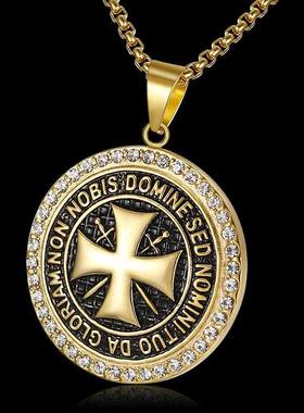 速卖通男士饰品潮流配饰钛钢创意长城纹十字军骑士吊坠项链