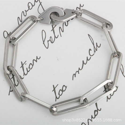 欧美款冷工业风个性简约手铐扣钛钢嘻哈街头蹦迪潮流嘻哈男女手链