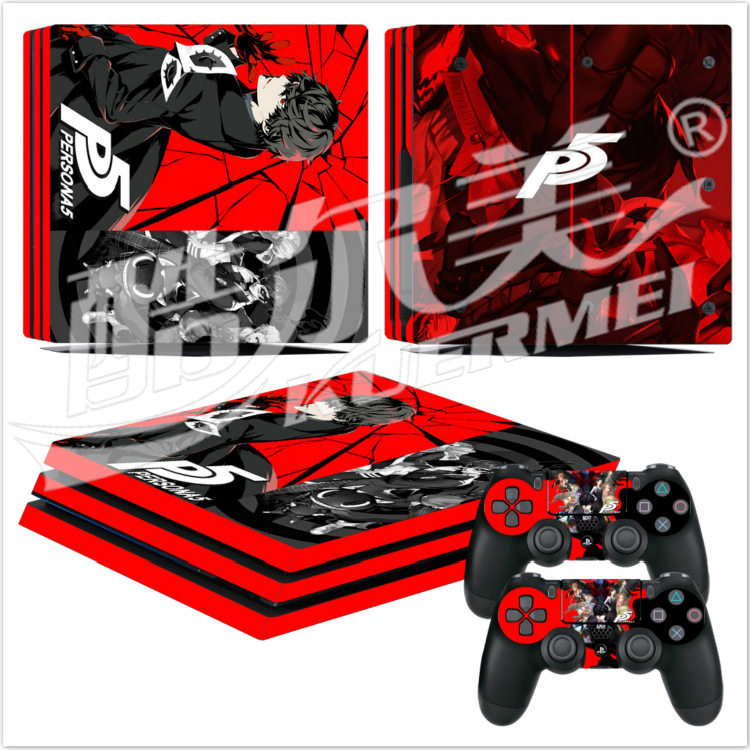 适用索尼PS4Pro游戏机彩色贴膜贴纸防刮防水带倒气槽个性主机