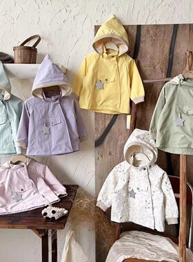 儿童罩衣秋冬新款三防薄绒罩衫男女童宝宝冬季连帽外套防油耐脏