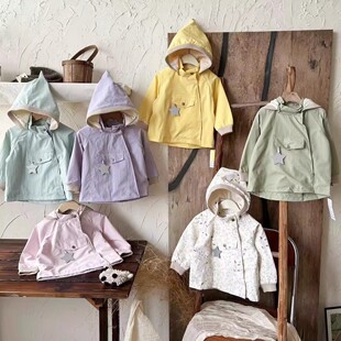 儿童罩衣秋冬新款三防薄绒罩衫男女童宝宝冬季连帽外套防油耐脏