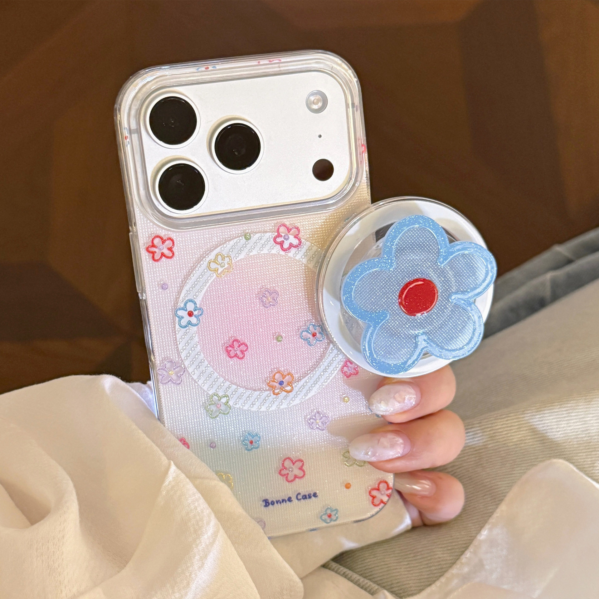夏日清新ins彩色小花磁吸支架适用苹果17promax手机壳iPhone17pro女生16高颜值15简约小众14闪粉13防摔保护套