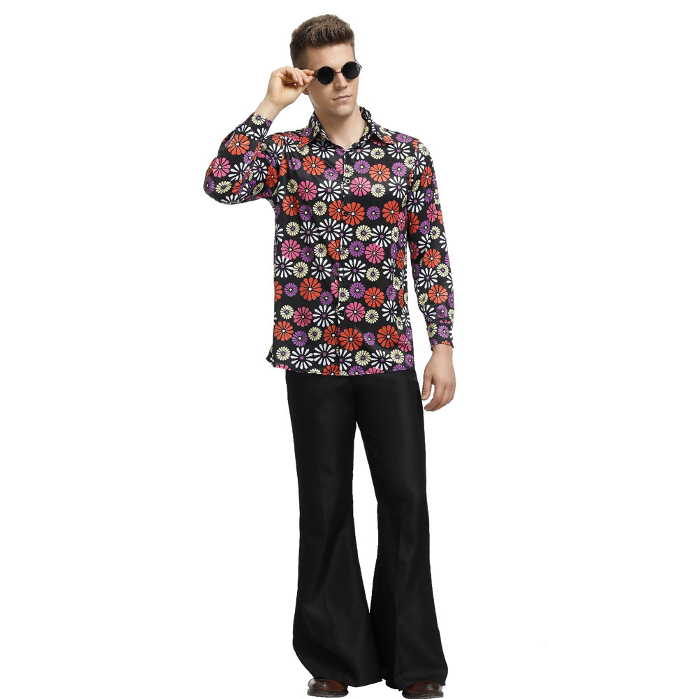 万圣节化妆舞会服装 复古迪70年代斯科服装男嬉皮士hippie演出服