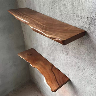 实木置物架一字板原木板隔板置物架书架挂墙壁架创意艺术原木层板