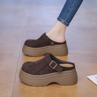 百搭小个子休闲一脚蹬懒人包头半拖 新款 松糕厚底勃肯鞋 女2025秋季