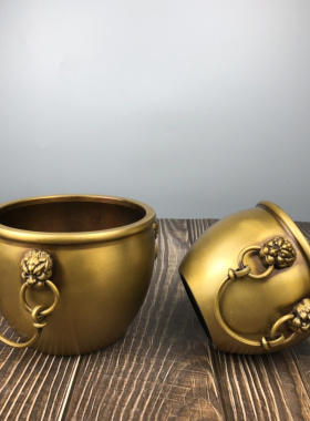 中式铜缸黄铜招财办公室门厅摆件