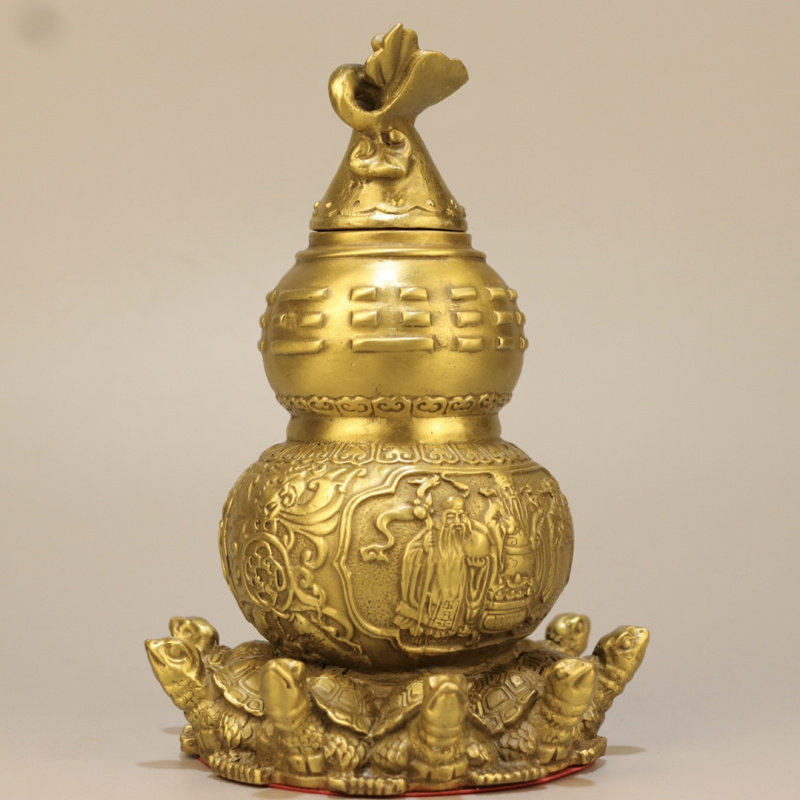 铜葫芦摆件乌龟福禄寿三星喜财三仙龟中式招财家居用品八卦龟葫芦