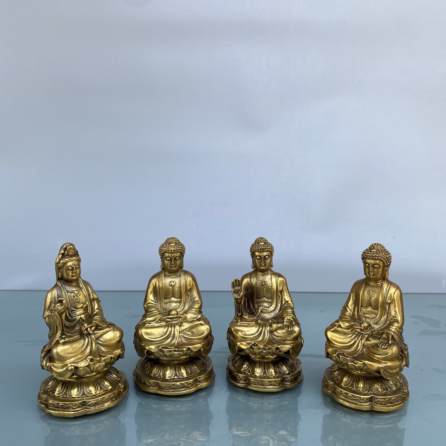 铜观音佛像如来佛祖药师佛三宝佛小号一套风水工艺品中式佛堂家居