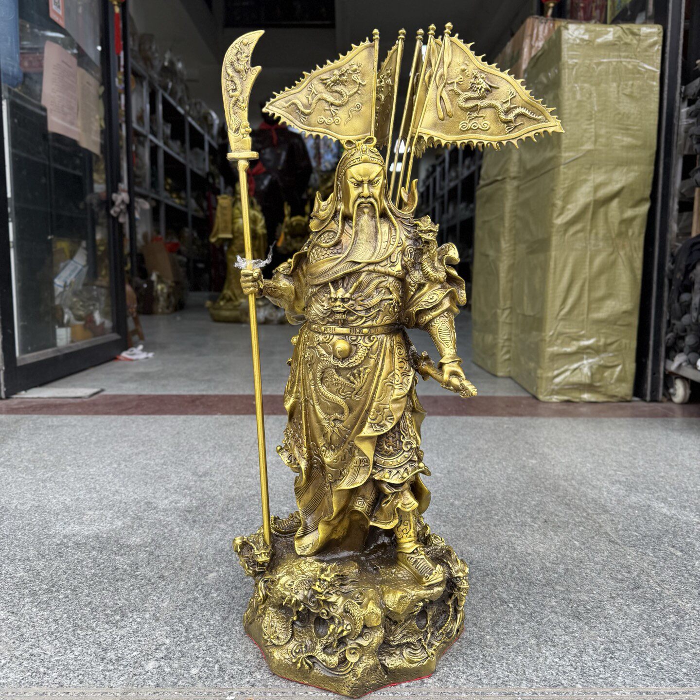 九龙关公铜像摆件大号武财神关羽关二爷竖刀站像高60公分门厅招财