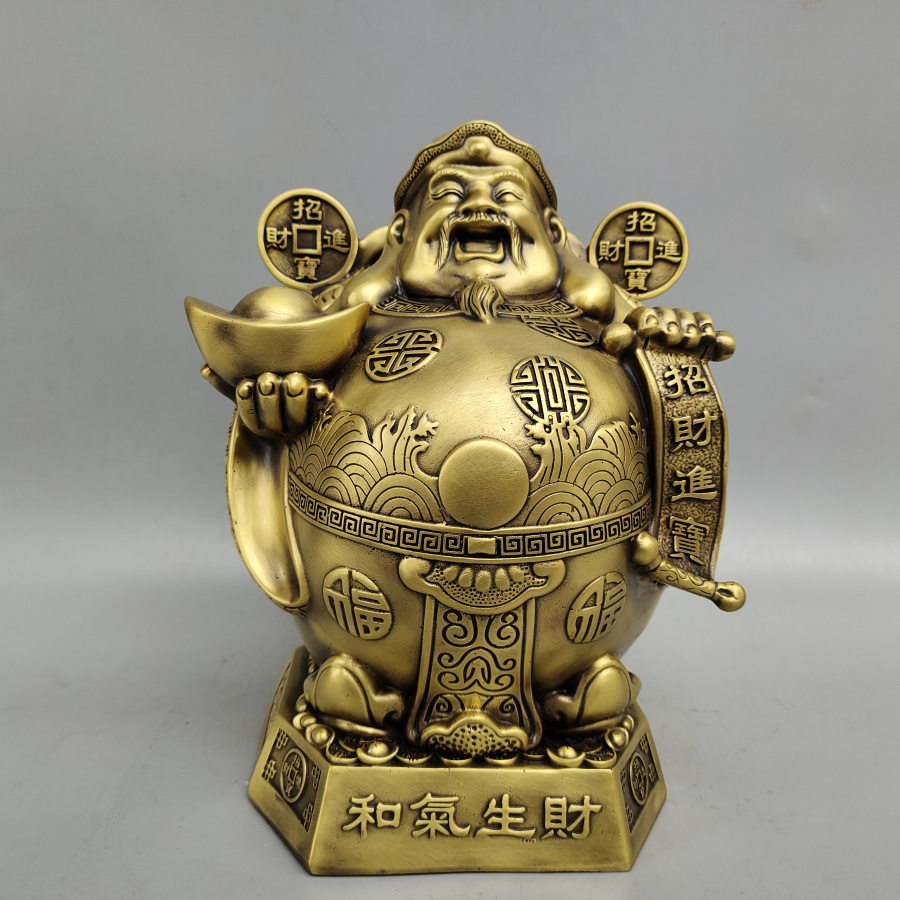 铜招财门厅和气生财财神爷摆件