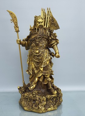 铜招财中式门厅九龙关公财神摆件