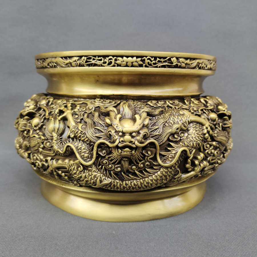 精品铜龙香炉摆件全纯铜香炉龙戏珠圆聚宝盆家居桌面中式风水用品