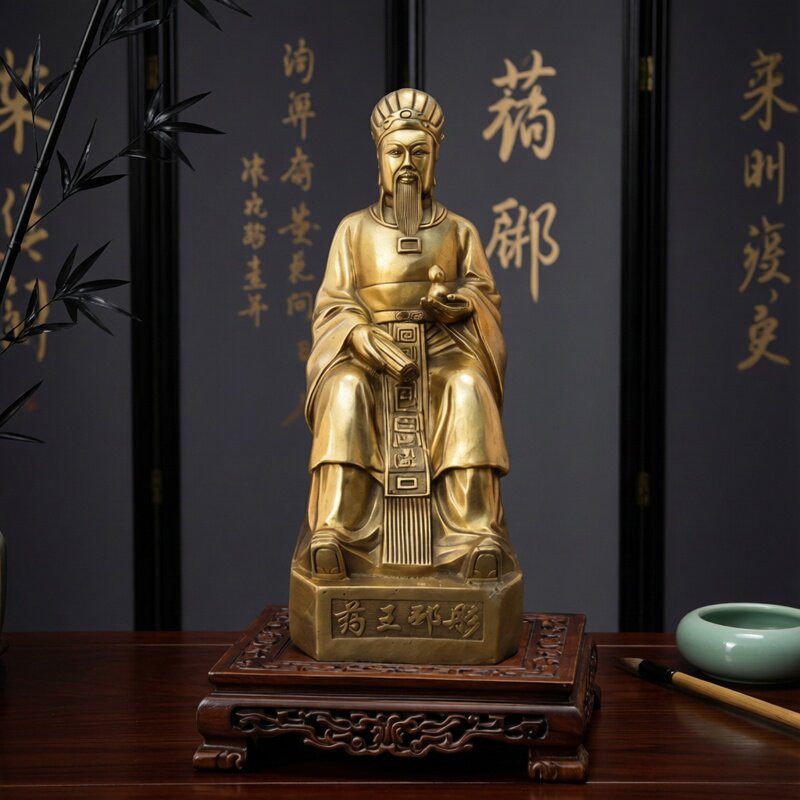 铜药王邳彤摆件铜神医药王坐像风水药店诊所高30公分桌面供奉大号